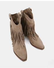Loretta fringed boots, stone beige