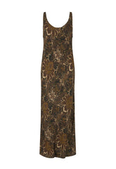Damask bias dress, walnut