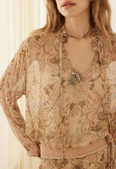 Damask long sleeve blouse, chai