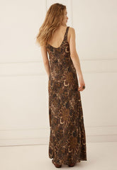 Damask bias dress, walnut