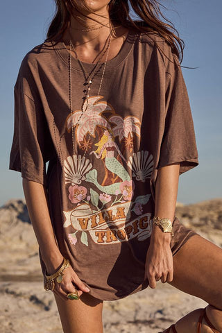 Villa tropic oversized  biker tee, coffee