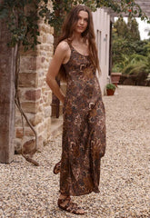 Damask bias dress, walnut