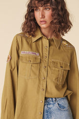 Foxglove Embroidered Shirt, Olive