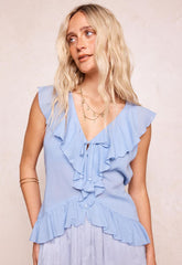 Fleur Frill sleeveless blouse Lagoon