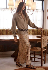 Damask ruffle midi skirt, chai