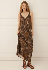 Damask bias dress, walnut
