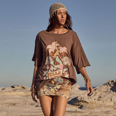 Villa tropic oversized  biker tee, coffee
