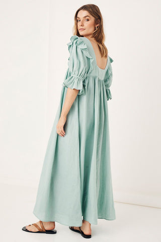 Mae Linen Mini Gown, Seafoam